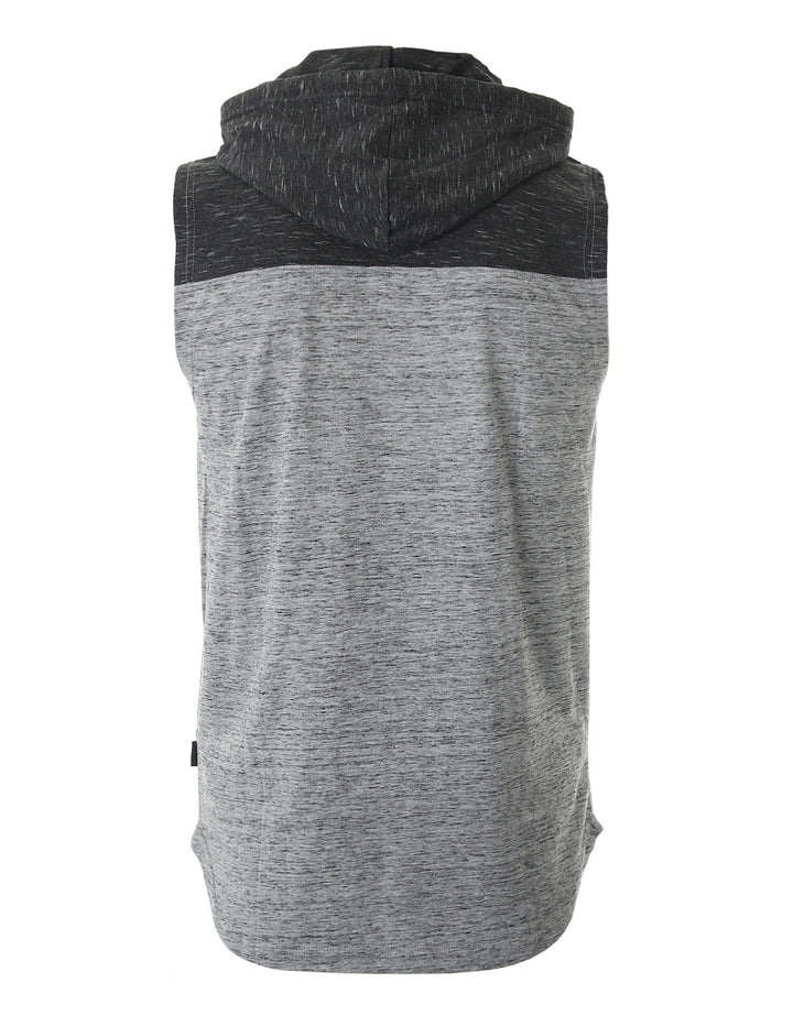 Color Block Sleeveless Pullover Kangaroo Pocket Workout Hooded Tank