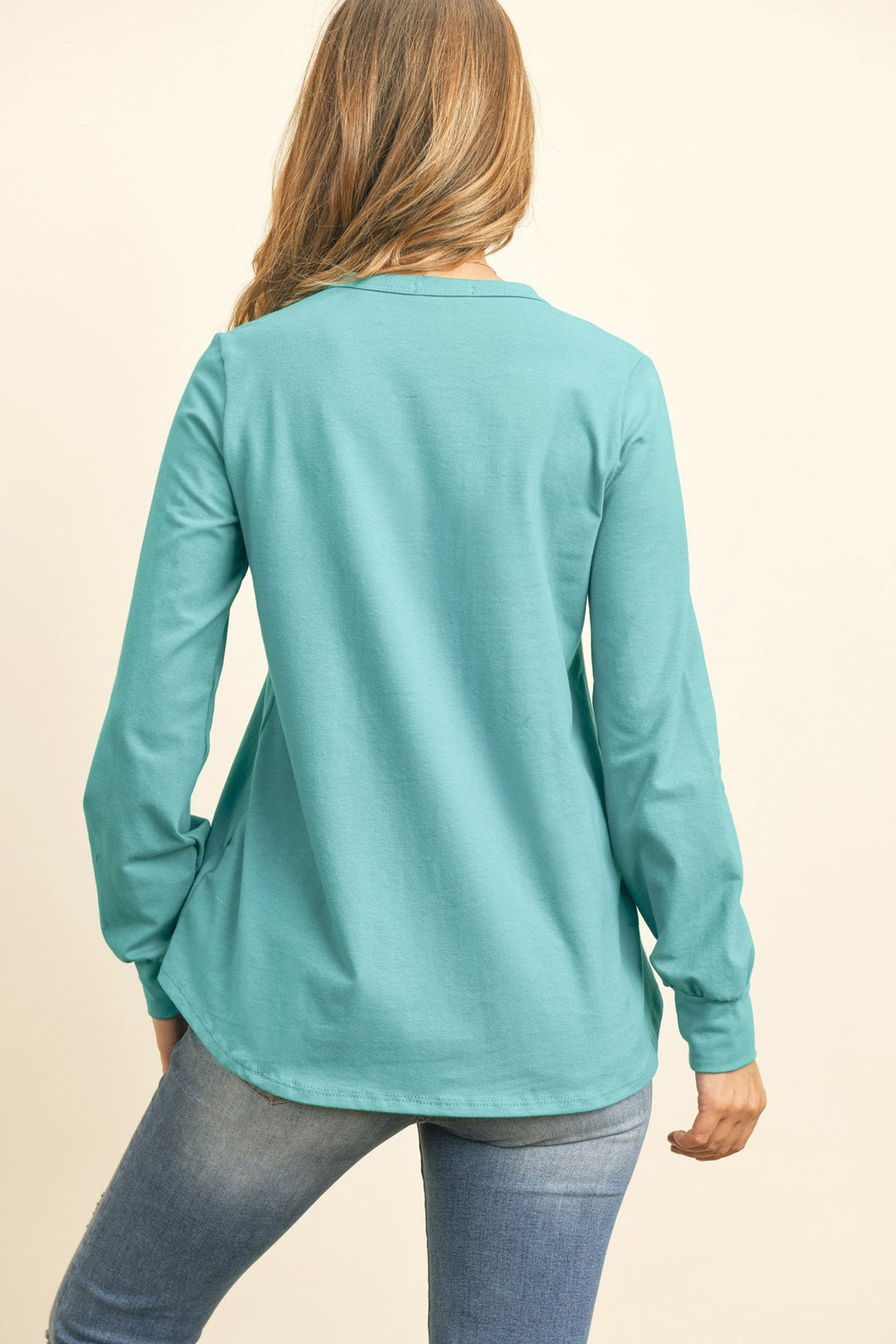 Long Sleeve Round Neck Solid Top