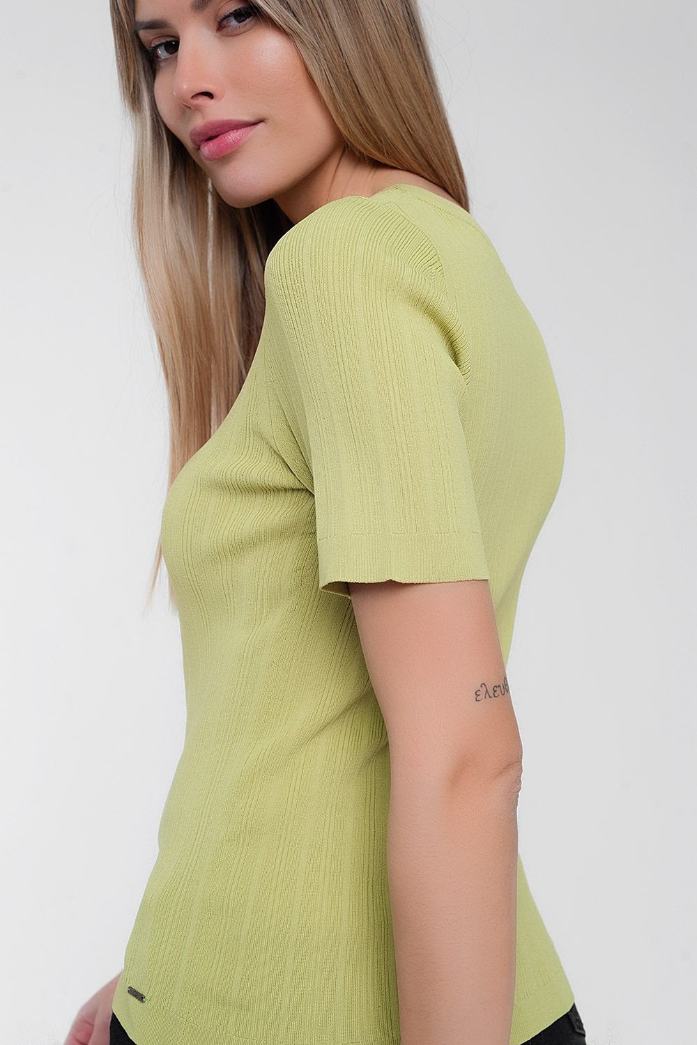 Scoop Neck Jumper with Short Sleeve in Green