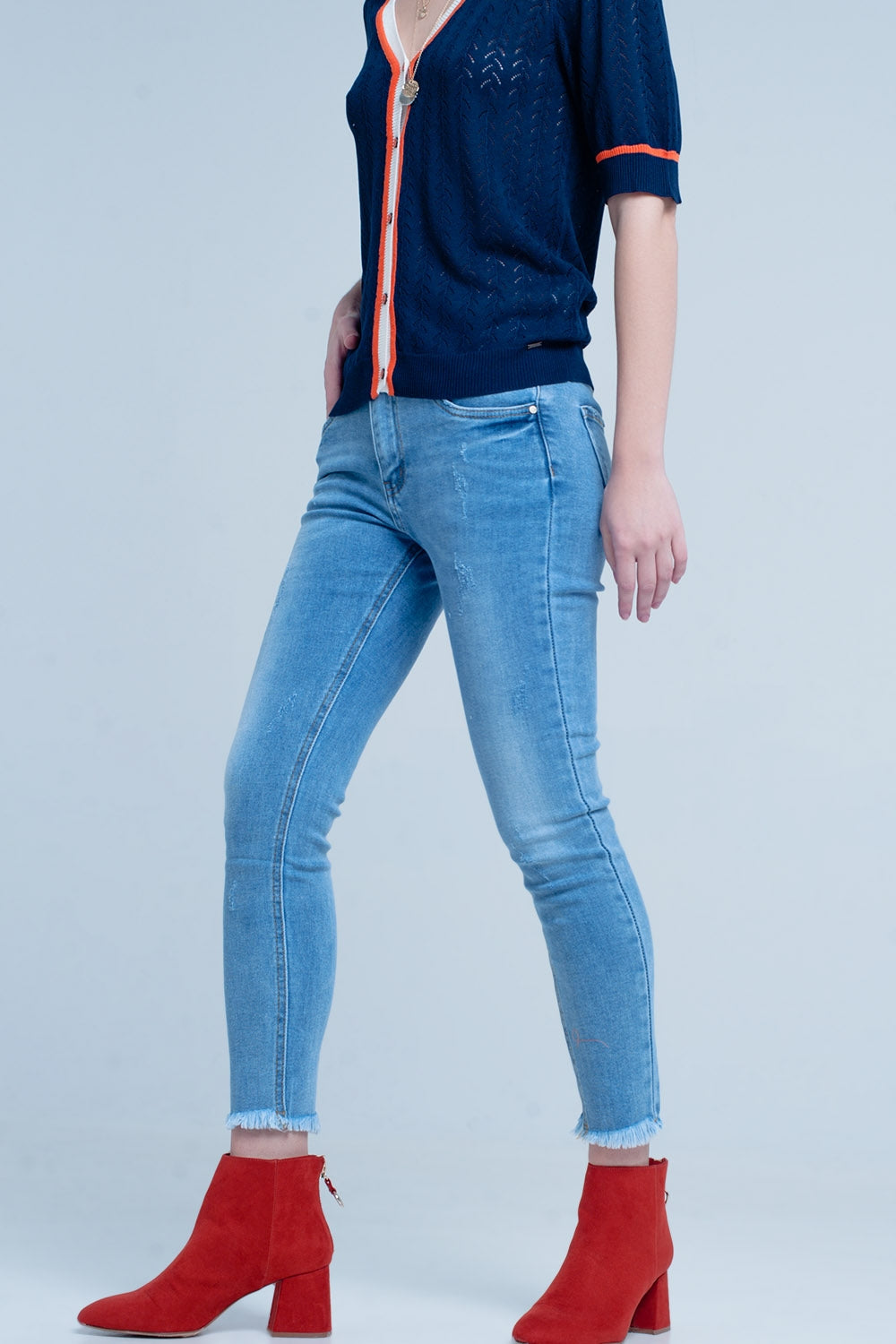 Blue Fringed Skinny Jeans by Q2