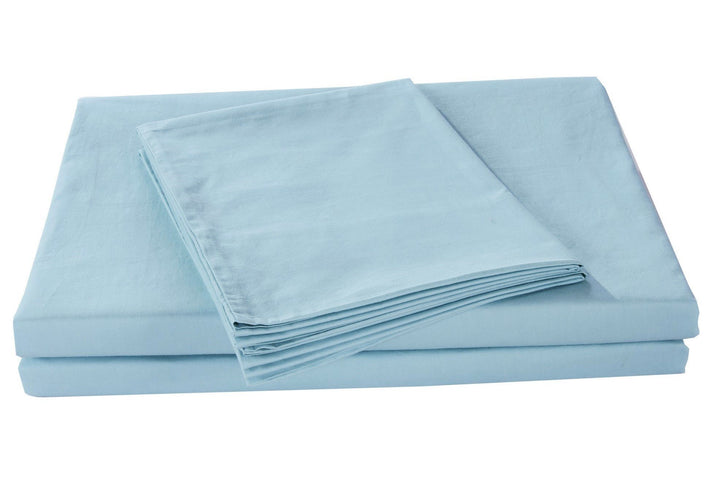 Sea-Foam Baby Blue 100% Cotton Fitted Bed Sheet & Pillow Cases Set