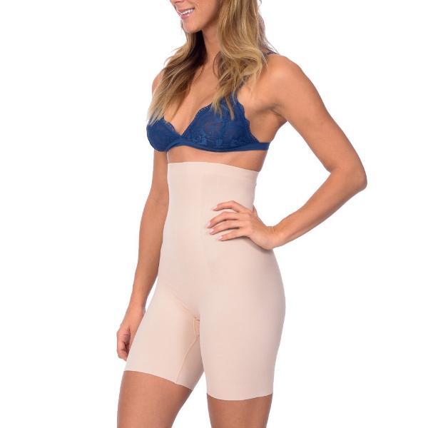 Extra Hi Waist Long Boy Leg Shaper with Targeted Double Front Panel Nude