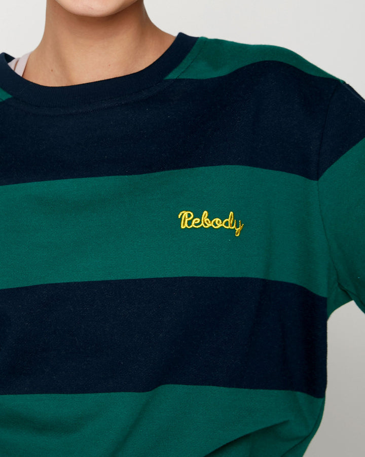 Embroidered Rebody Rugby Striped Sweatshirt Sustainable