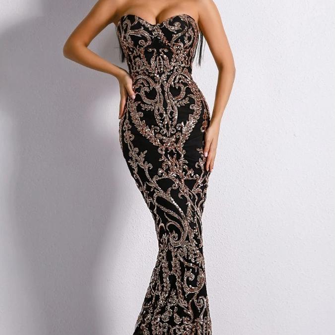 Black Embellished Sequin Gown