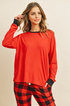 Solid Top and Plaid Joggers Set with Self Tie