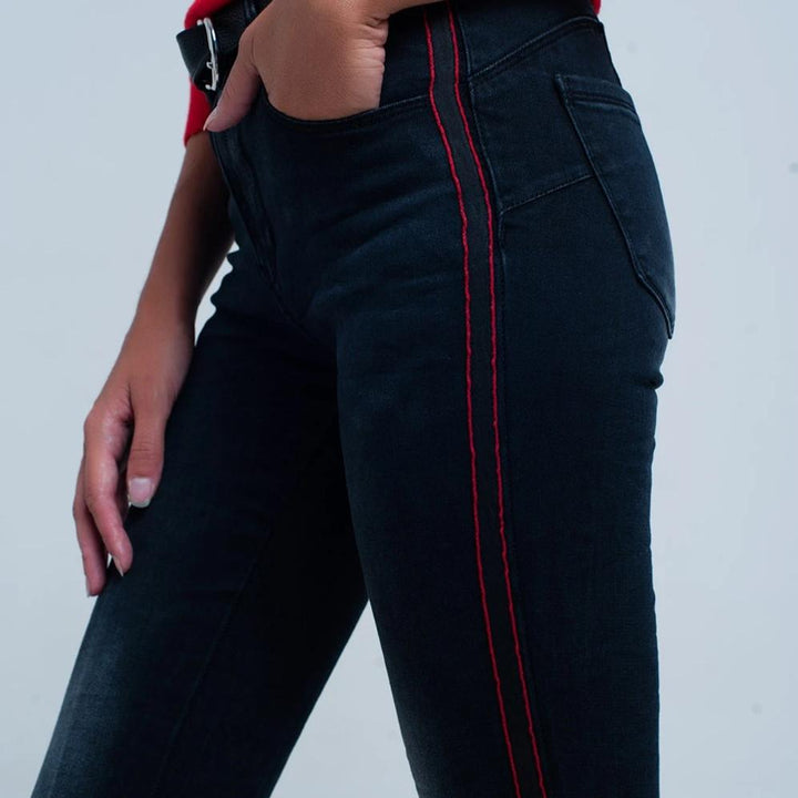 Black Skinny Leg Jeans with Side Stripe by Q2