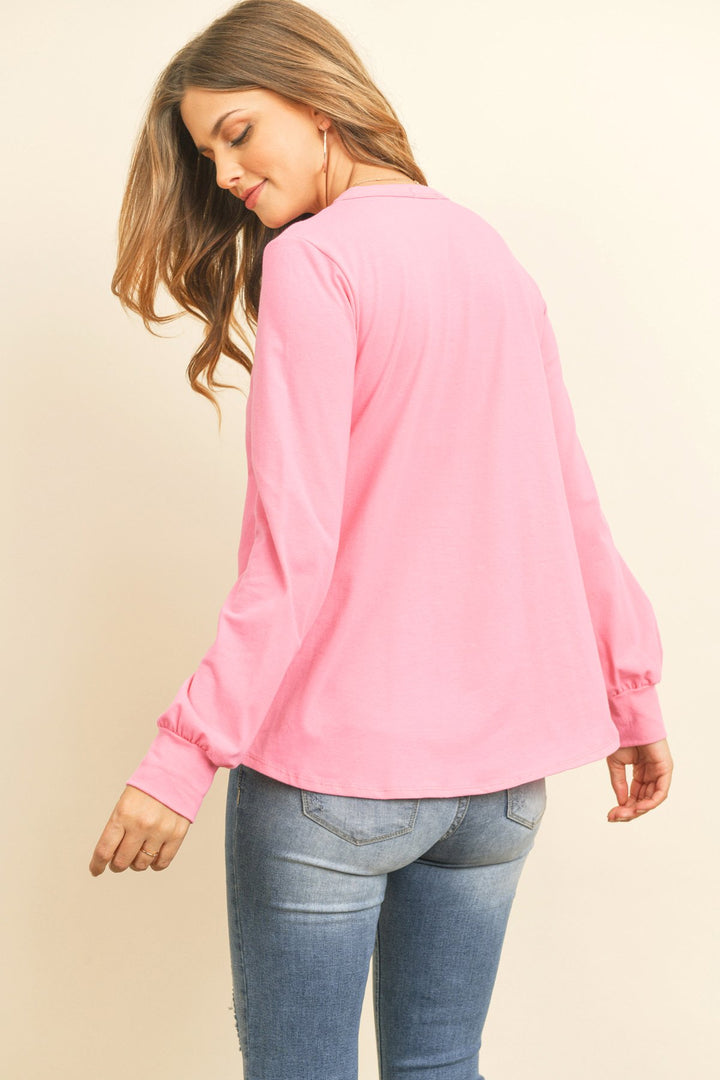 Long Sleeve Round Neck Solid Top