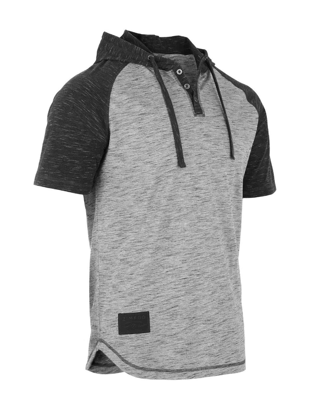 Short Sleeve Raglan Henley Hoodie Round Bottom Semi Longline T-Shirt