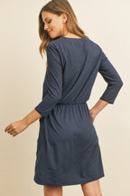 Cinch Waist 3/4 Sleeve Dress