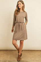 Cinch Waist 3/4 Sleeve Dress