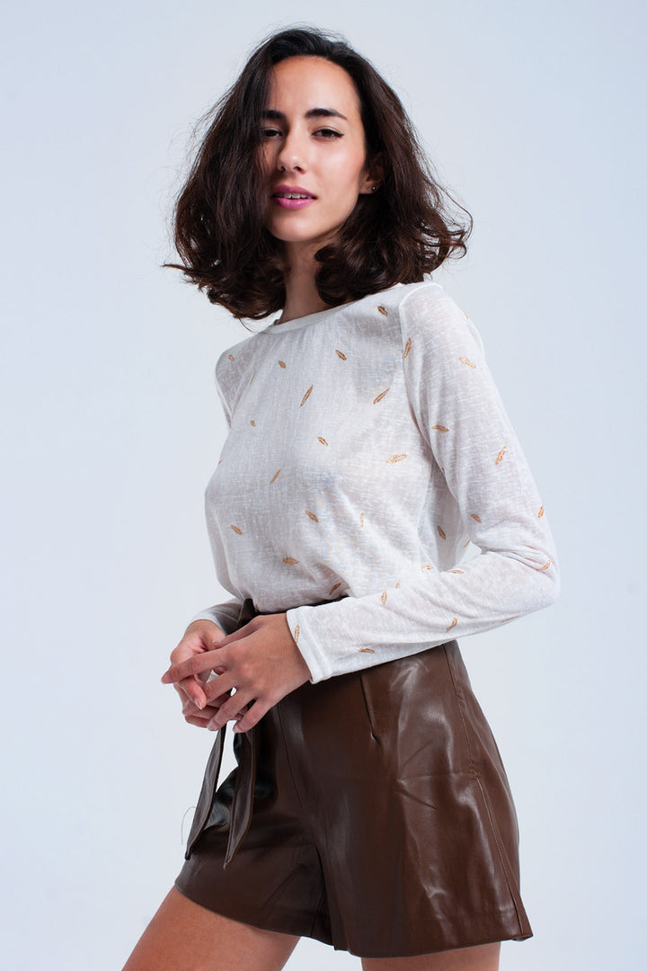 Cream Sweater with Printed Detail