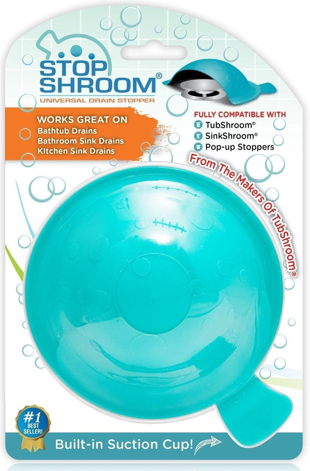 StopShroom (Aqua) Universal Stopper Cover for Bathtub, Bathroom, and Kitchen Drains