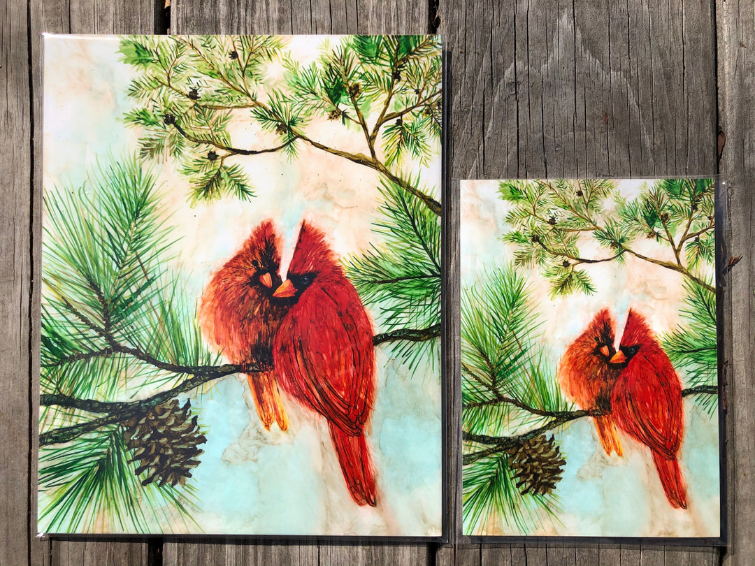 Mary Elizabeth Arts : Cardinal Lovebirds : Red Bird Prints