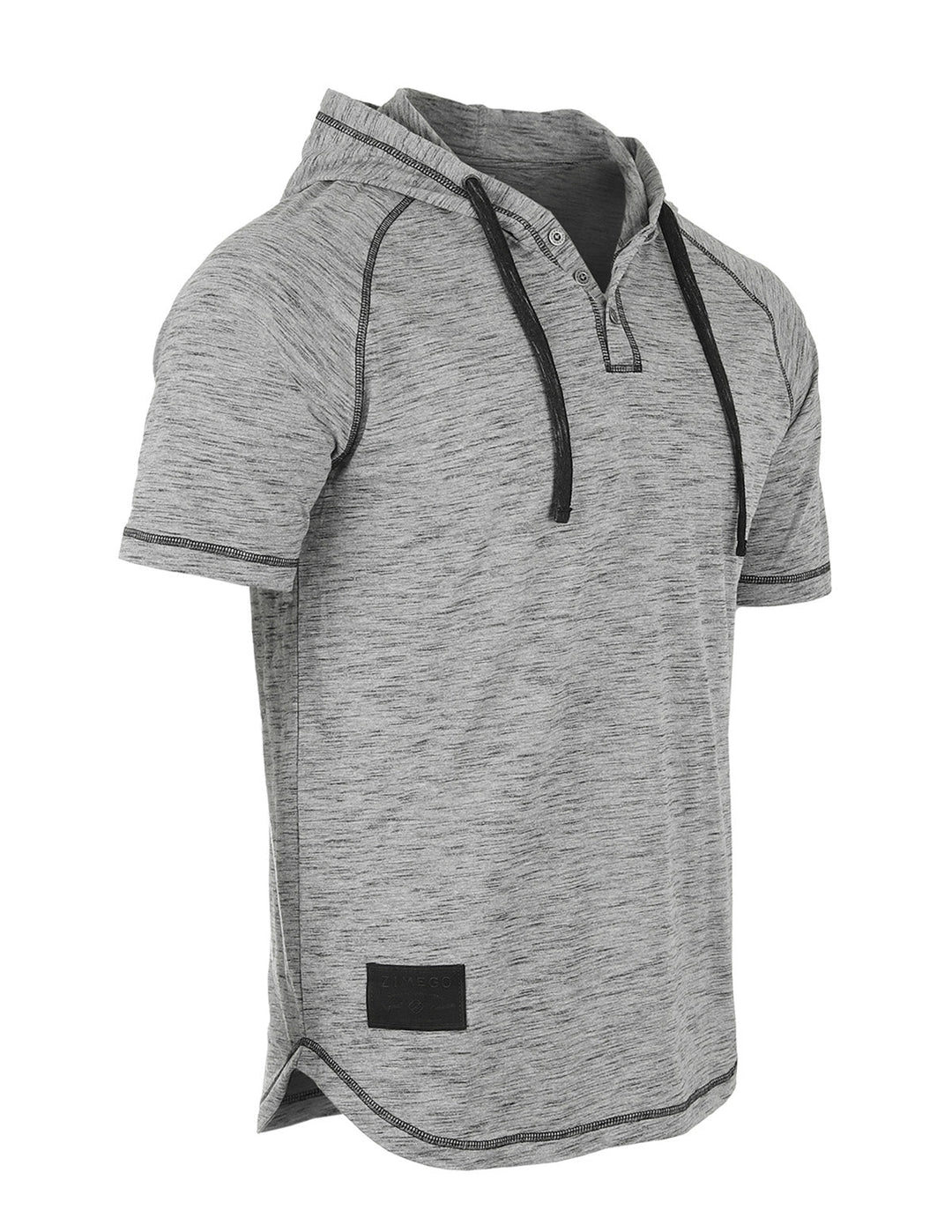 Heather Grey Short Sleeve Raglan Henley Hoodie