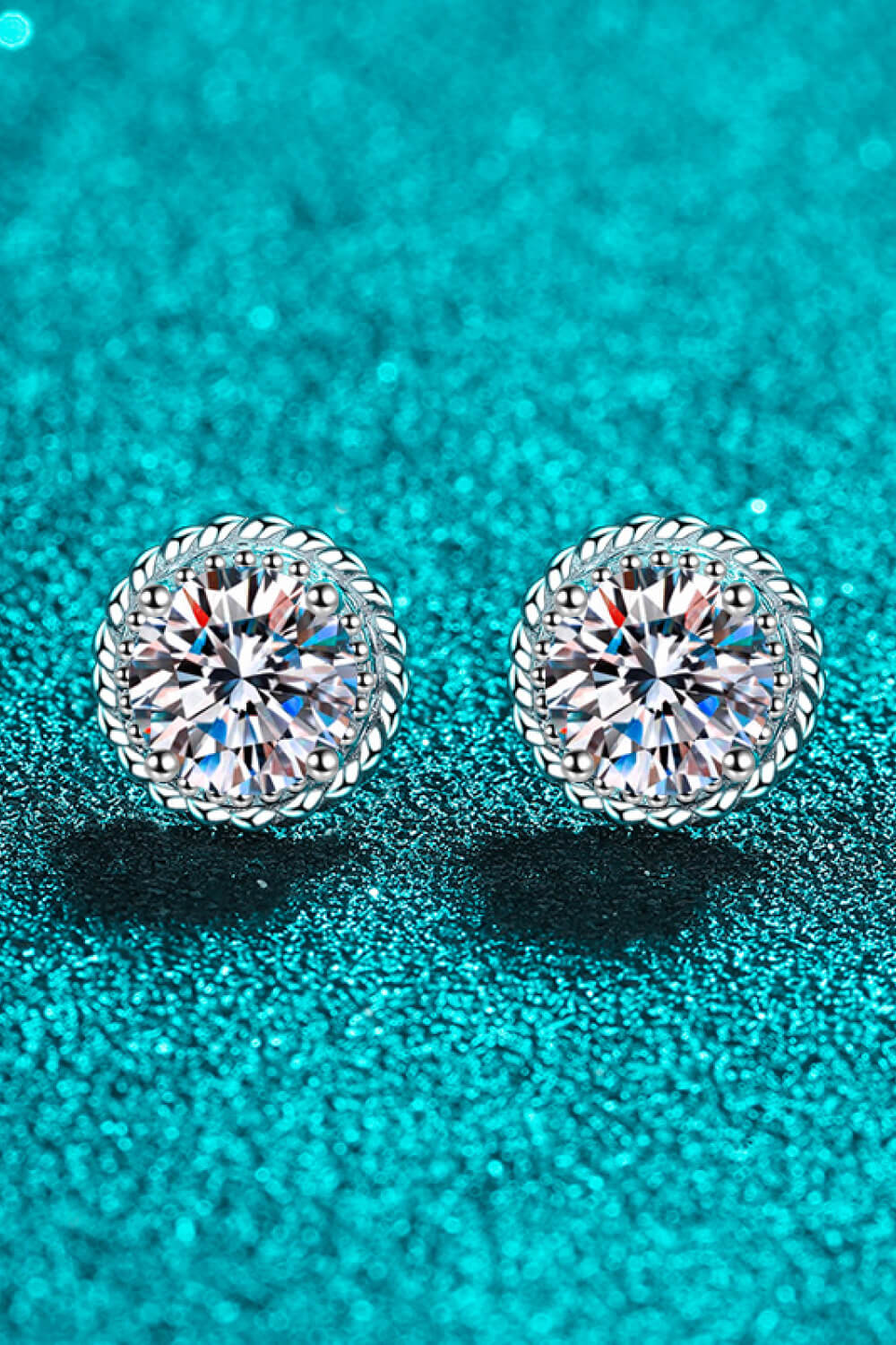 Moissanite 1 Ct Rhodium-Plated Round Stud Earrings