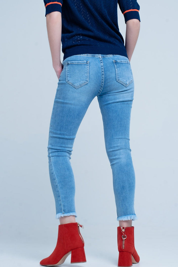 Blue Fringed Skinny Jeans by Q2