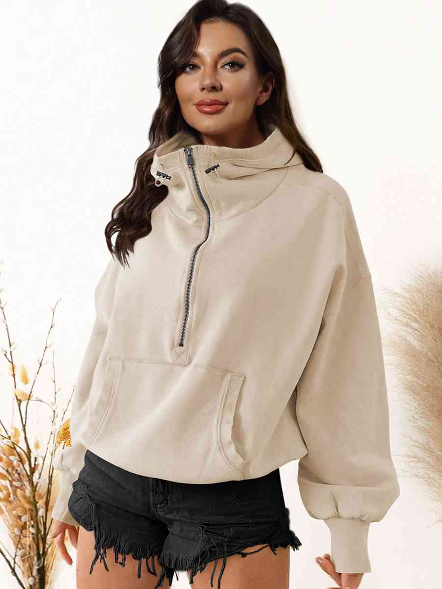 Zip-Up Dropped Shoulder Hoodie