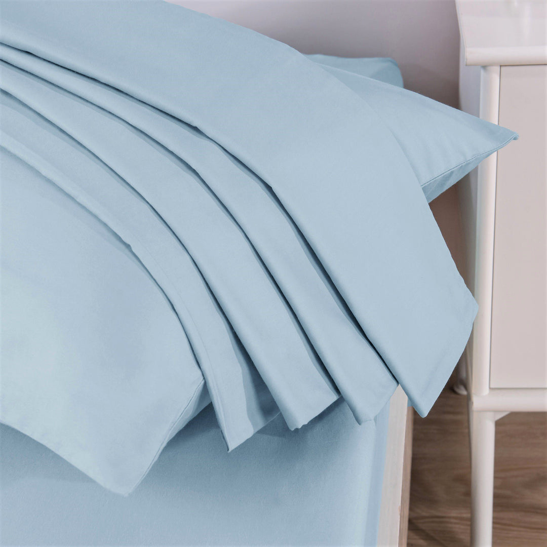 Sea-Foam Baby Blue 100% Cotton Fitted Bed Sheet & Pillow Cases Set