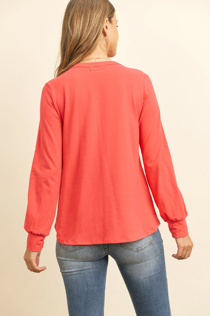 Long Sleeve Round Neck Solid Top