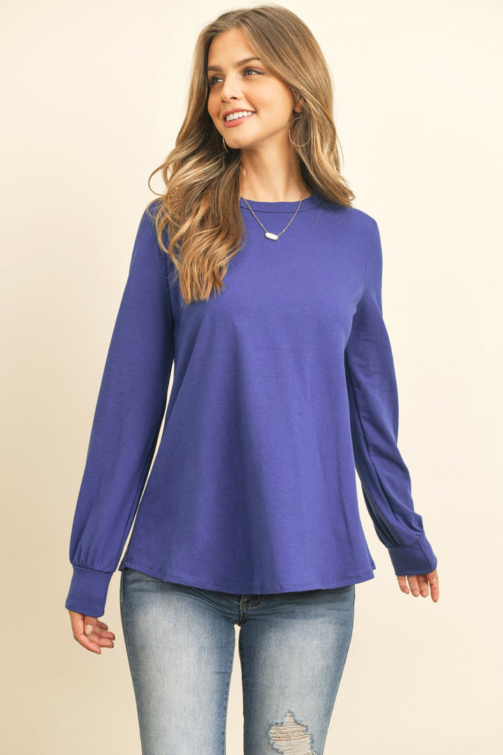 Long Sleeve Round Neck Solid Top