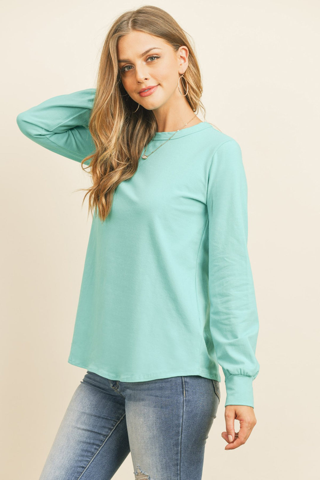 Long Sleeve Round Neck Solid Top