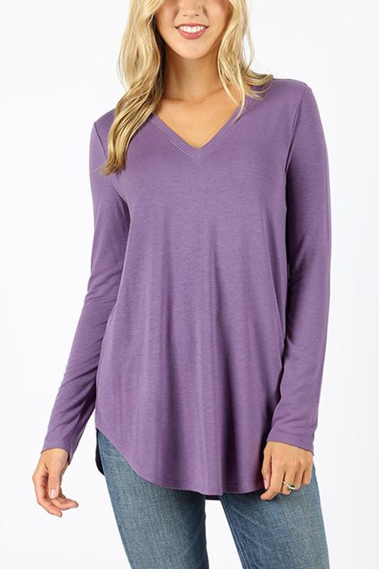 Premium Long Sleeve V-Neck Round Hem Top