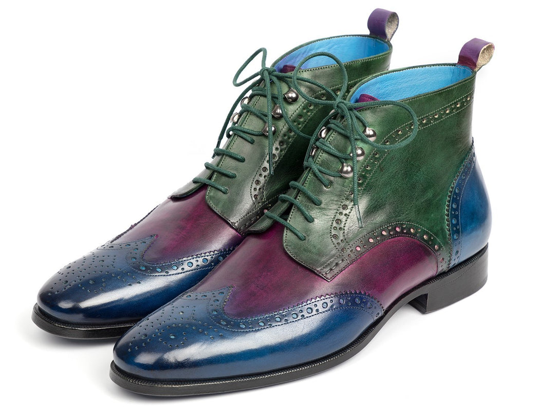 Paul Parkman Wingtip Ankle Boots Three Tone Blue Purple Green