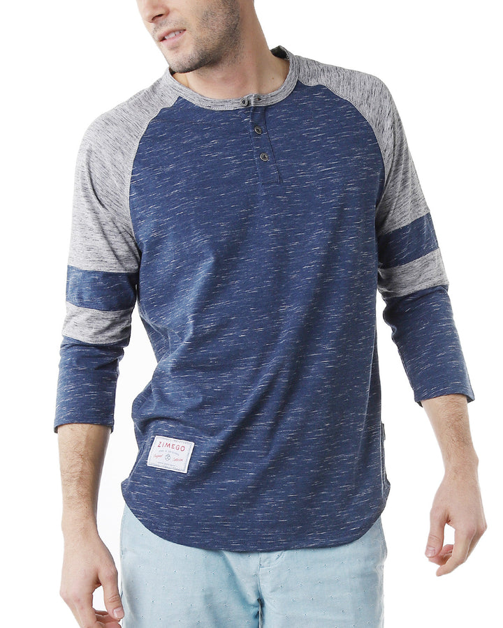 Men's 3/4 Sleeve Baseball Raglan Henley Athletic T-Shirt