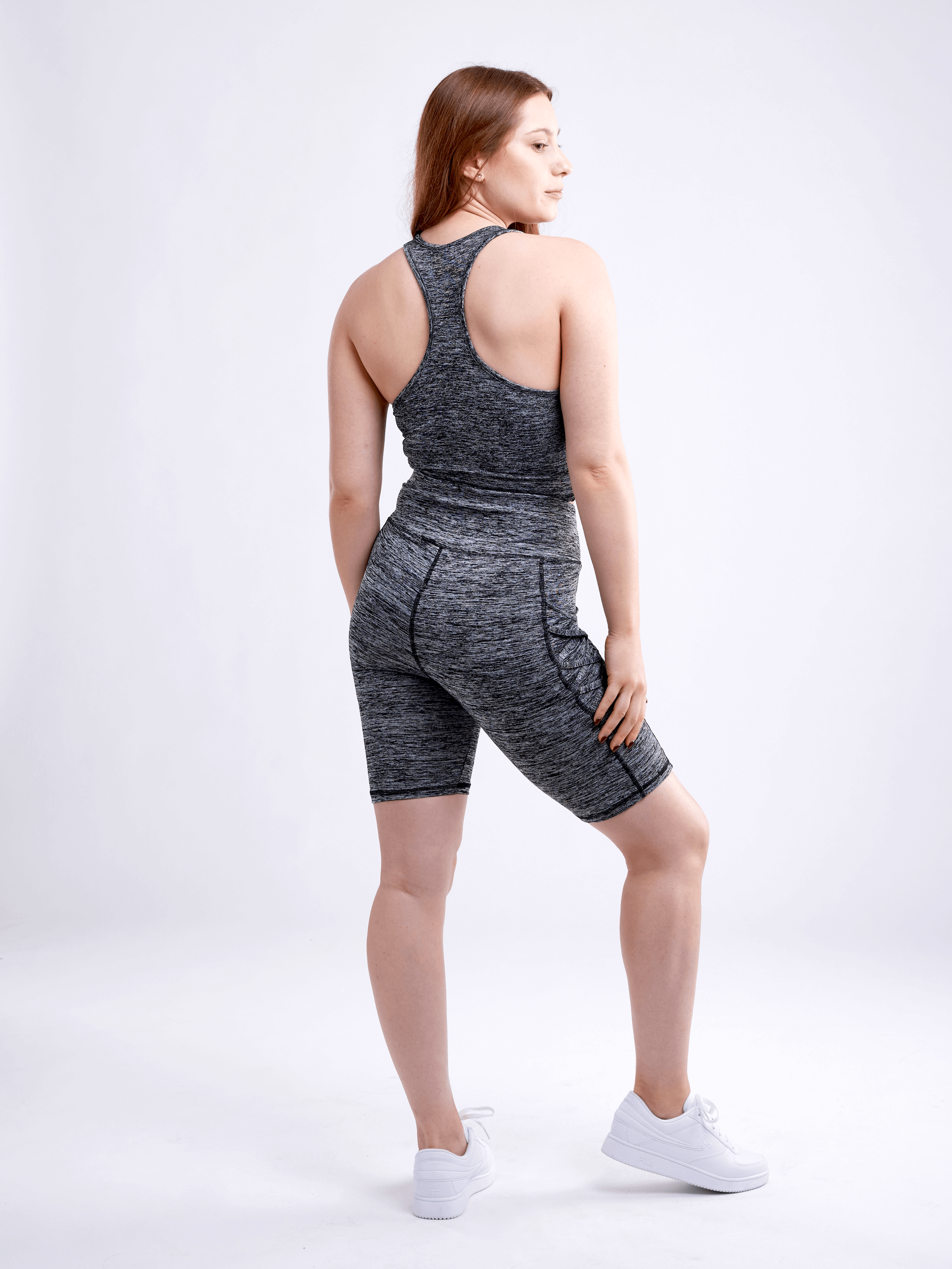 High-Waisted Workout Shorts with Pockets with Criss Cross Design