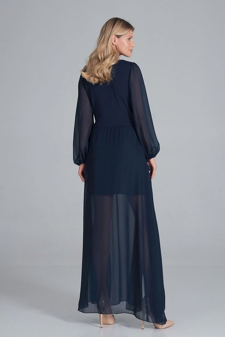 Chiffon Evening Dress in Navy Blue