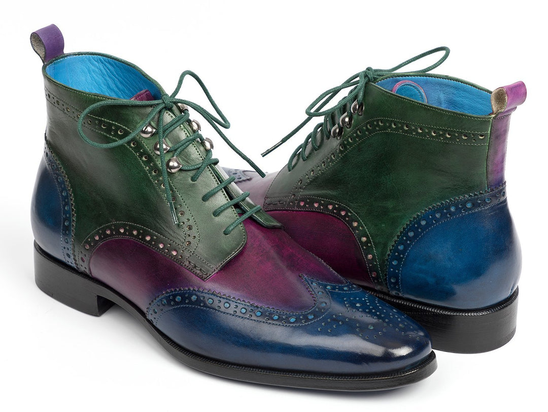 Paul Parkman Wingtip Ankle Boots Three Tone Blue Purple Green