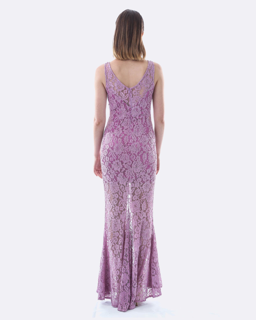 Lace Evening Cocktai Dress with Split Lavender