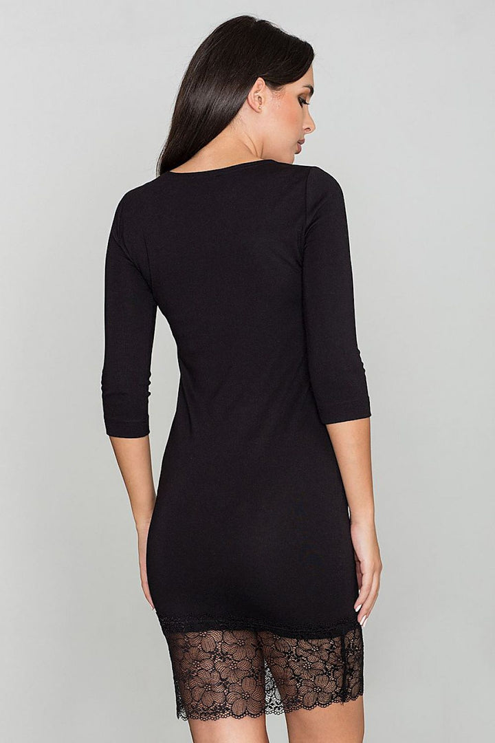 Body Fit 3/4 Sleeve Evening Dress in Black