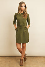 Cinch Waist 3/4 Sleeve Dress