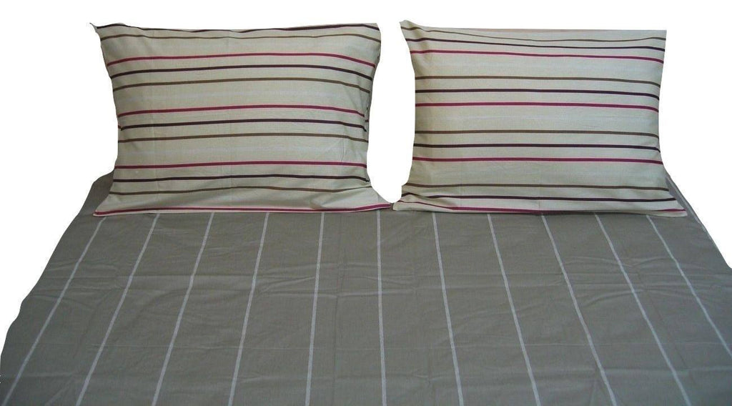 Solid Soft Multi Striped Fitted Sheet & Pillow Cases Set