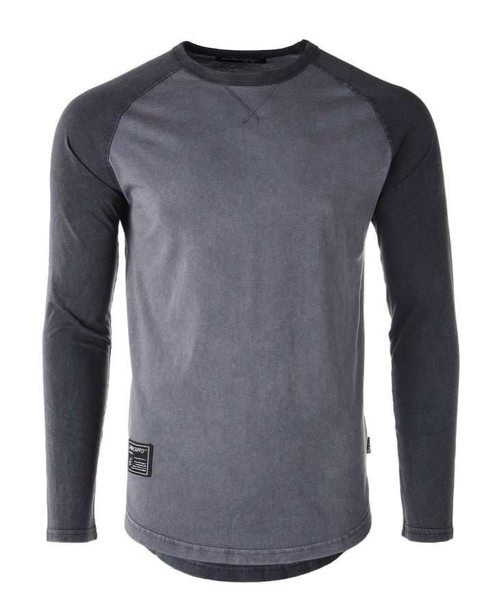 Charcoal Grey Athletic Fit Baseball Retro Contrast Long Sleeve Raglan T-Shirt