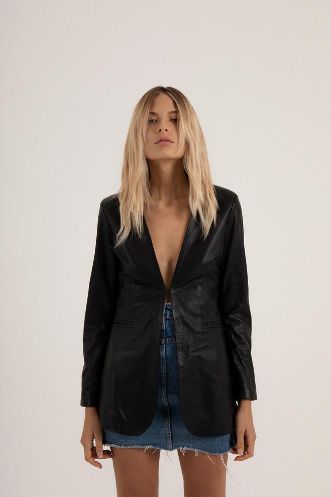 Black Leather Basic Blazer