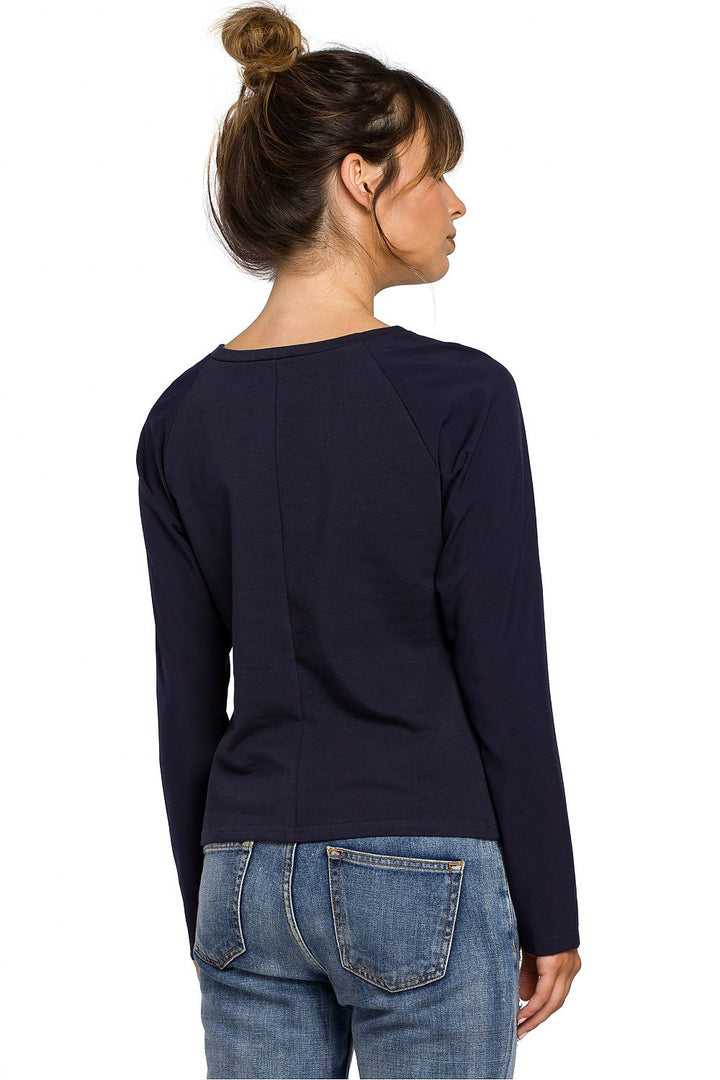 Round Neck Long Sleeve Blouse Navy