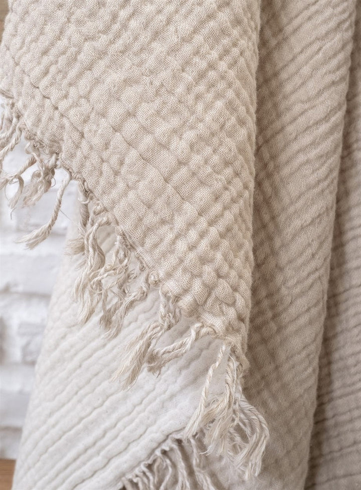 Boho Cotton Throw Blanket 130x170 Beige/Off White