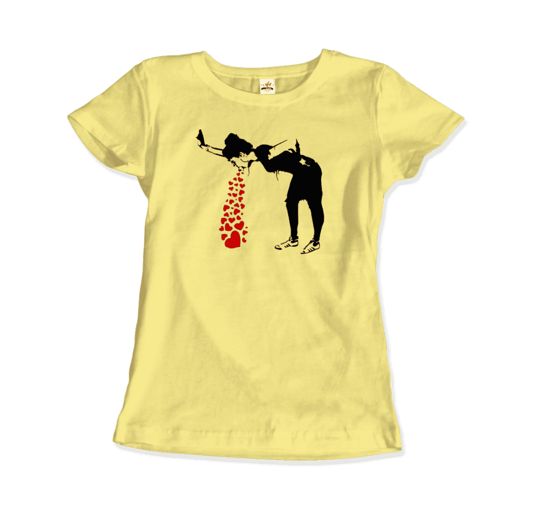 Banksy Lovesick Girl Throwing Up Hearts Artwork T-Shirt