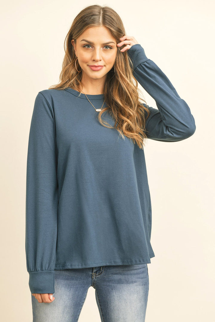 Long Sleeve Round Neck Solid Top