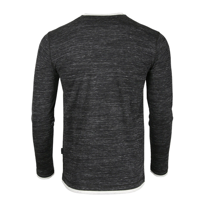 Charcoal Long Sleeve Double Layered Y-Neck Fashion Henley