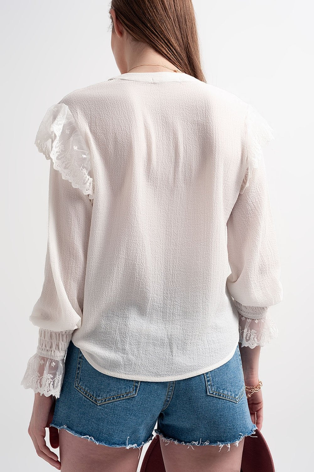 Volume Sleeve Blouse With Cuff Sleeve in Oyster