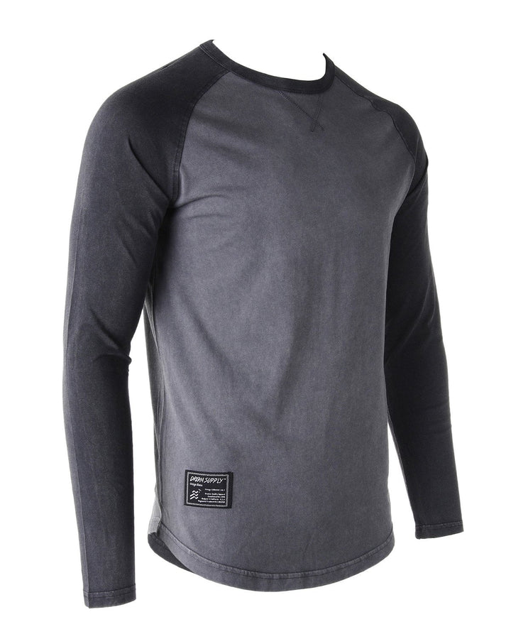 Charcoal Grey Athletic Fit Baseball Retro Contrast Long Sleeve Raglan T-Shirt