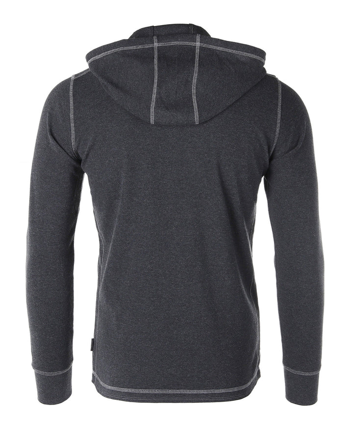 Charcoal Mens Vintage Dyed Thermal Long Sleeve Lightweight Fashion Hooded Henley