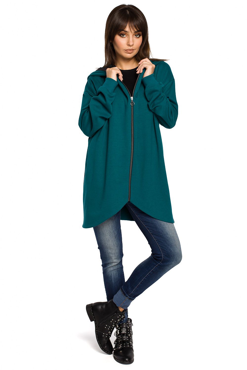 Long Hooded Full Zip Women's Sweatshirt Green Marine