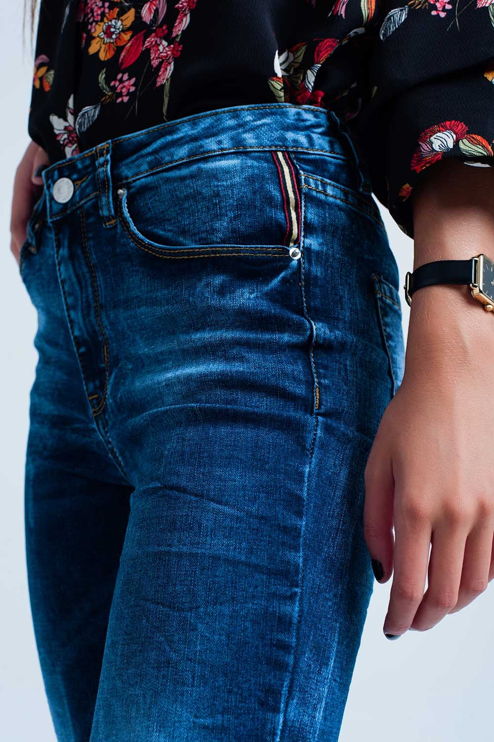 Blue Wrinkled High Waist Skinny Jeans