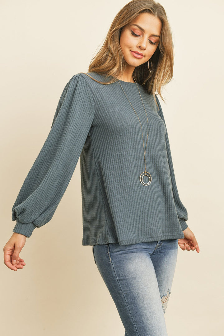 Puff Sleeved Waffle Top