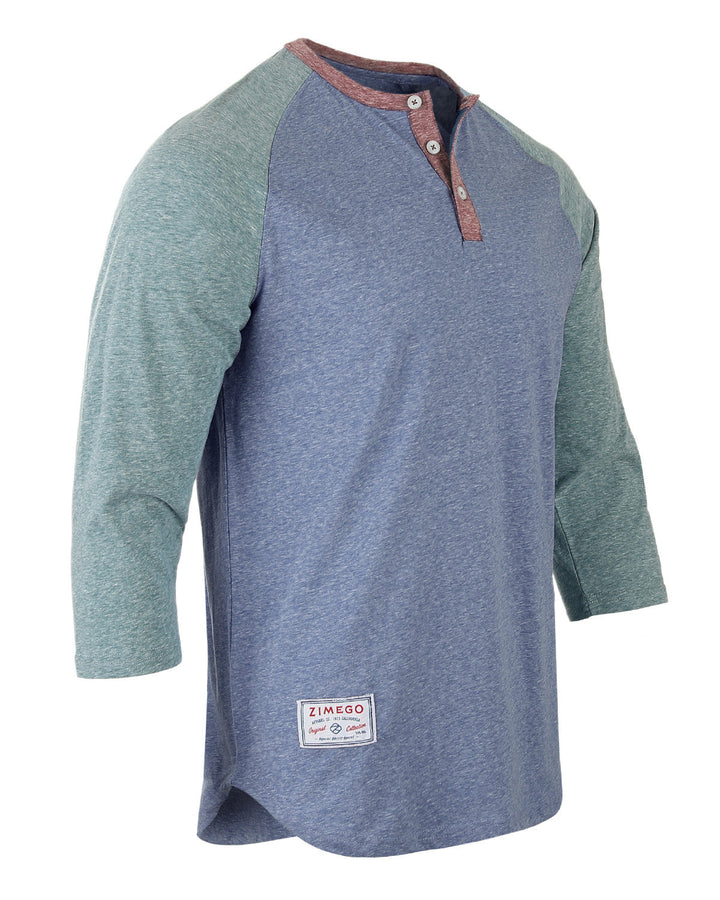 Men's 3/4 Sleeve Baseball Retro Raglan Henley Shirt