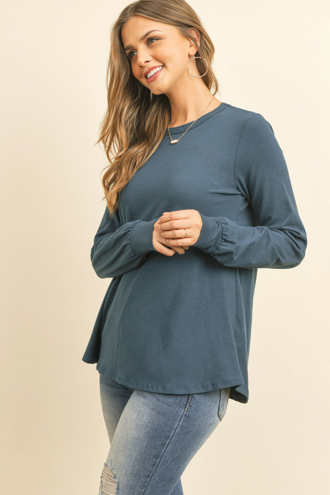 Long Sleeve Round Neck Solid Top